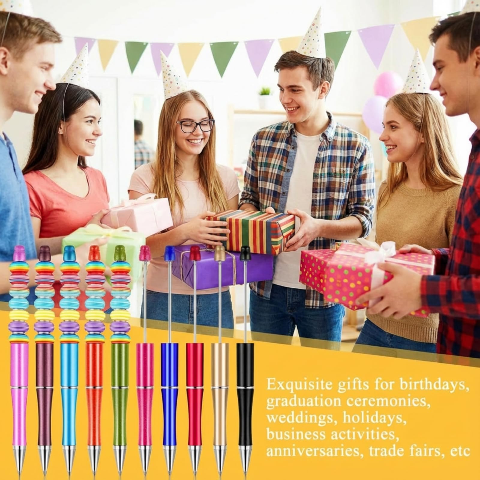 Crtiin 100 Pcs Beadable Pen School DIY Kit,Bright Color