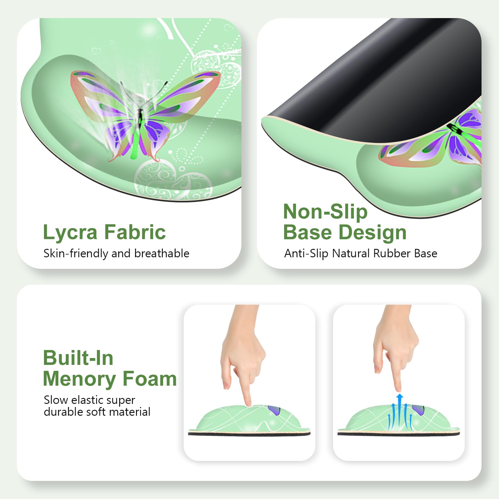 Mint Green Butterflies Florals Mouse Pad, XXL Large Desk Mat Extended Reading Desk pad, 4PCS