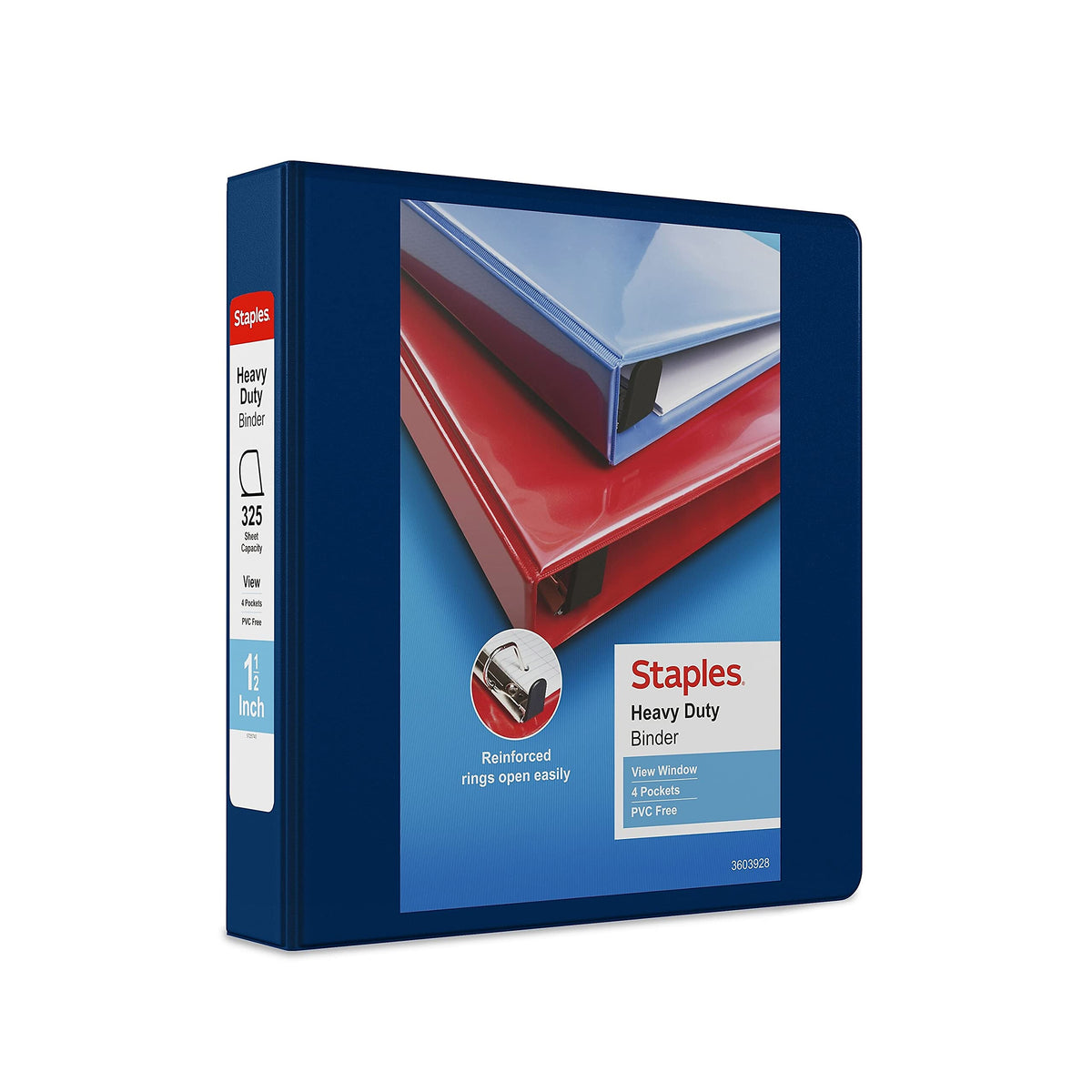 Staples Heavy-Duty 1.5-Inch 3-Ring View Binder with D-Rings, 4 Interior Pockets for Everyday