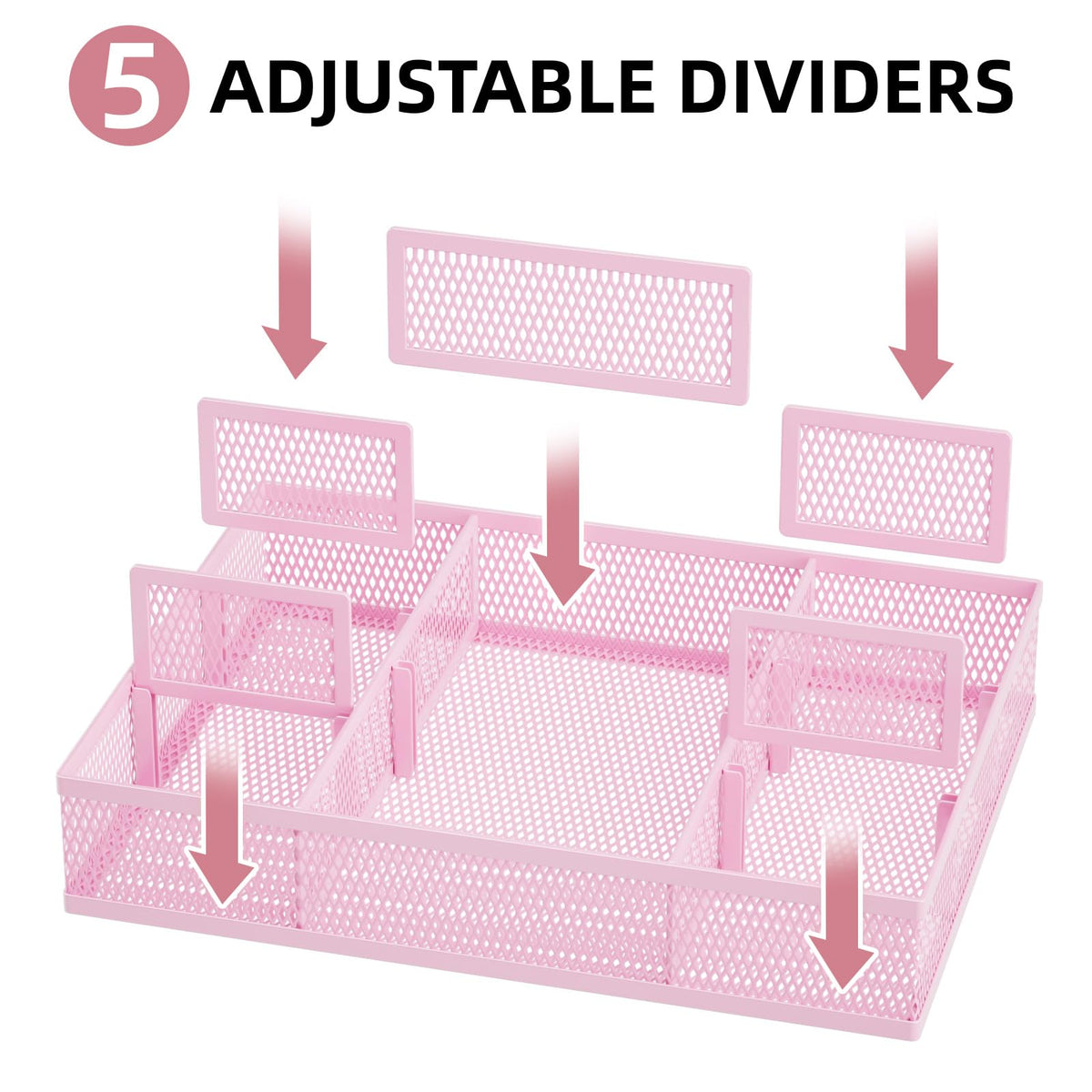Marbrasse 2 Pack Desk Drawer Organizer, Mesh Drawer Organizer Tray with 8 Adjustable Compartments