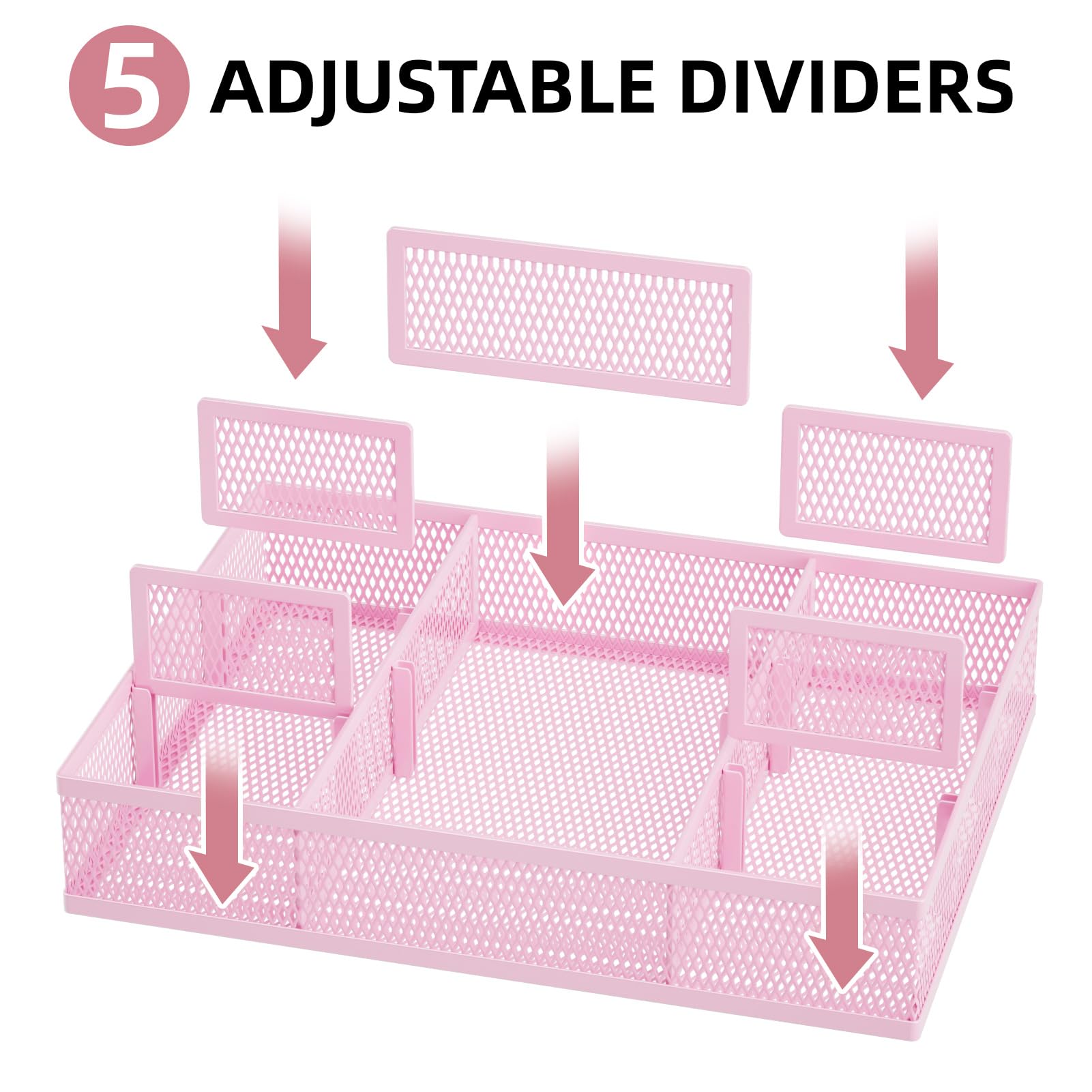Marbrasse 2 Pack Desk Drawer Organizer, Mesh Drawer Organizer Tray with 8 Adjustable Compartments