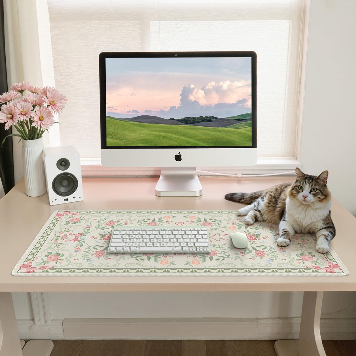 iCasso Green Desk Mat,Cute Desk Pad for Keyboard and Mouse