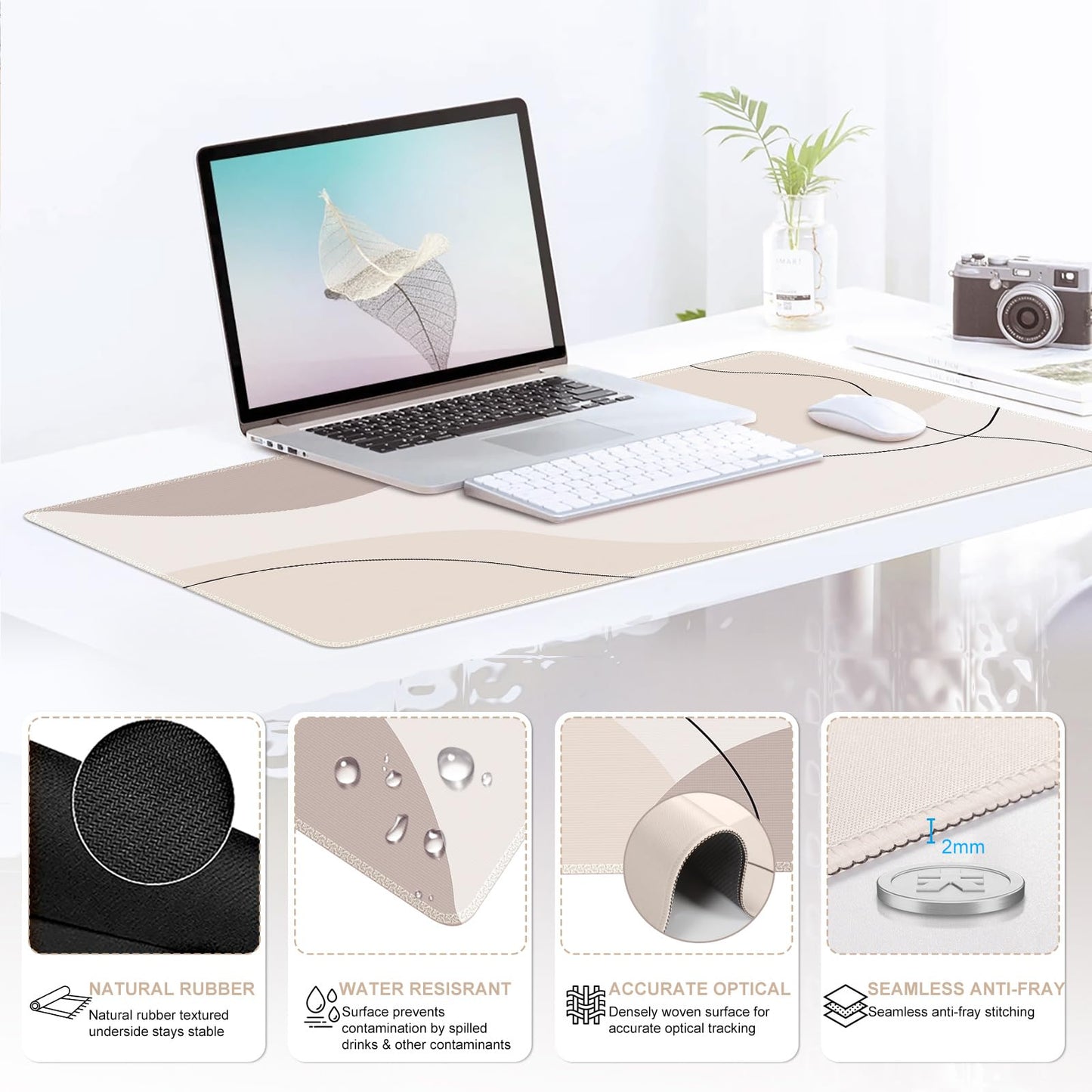 iCasso Brown Art Mouse Mat 35.4"x15.7", Computer Mat for Workspace