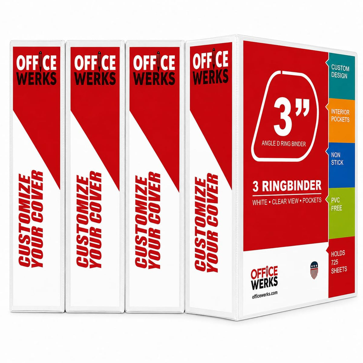 3 Ring Binders, 3 Inch Angle D-Rings, White, 4 Pack, Clear View, Pockets
