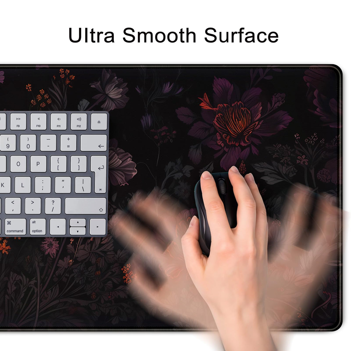 Dark Cottagecore Desk Mat Black Purple Flower XL Mouse Pad Large Gaming Mousepad Extended Vintage
