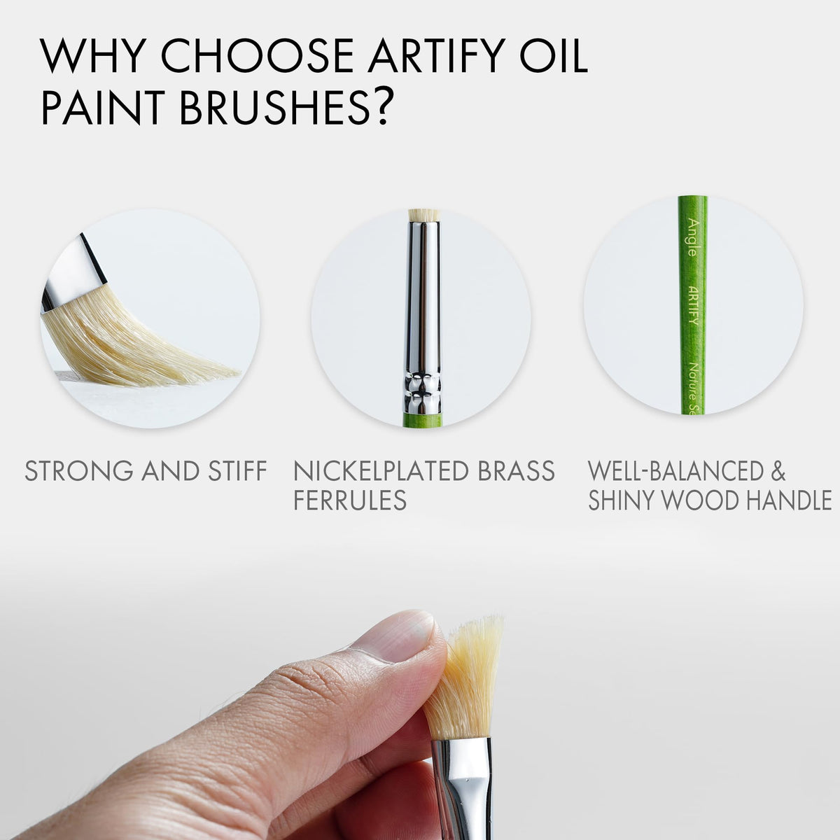 ARTIFY 15-Piece Professional Oil Paint Brush Set - Natural Hog Bristle, No-Shedding, Handcrafted by