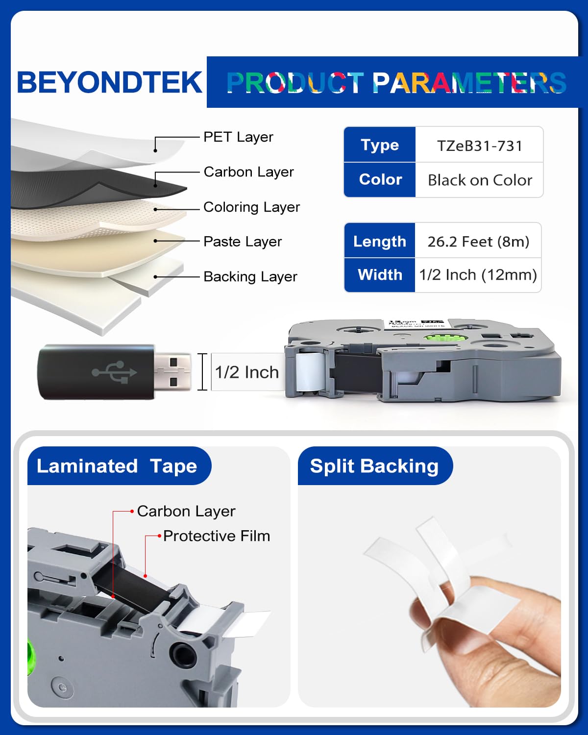 6Pk Replace for Brother P Touch Label Maker Colored Tape