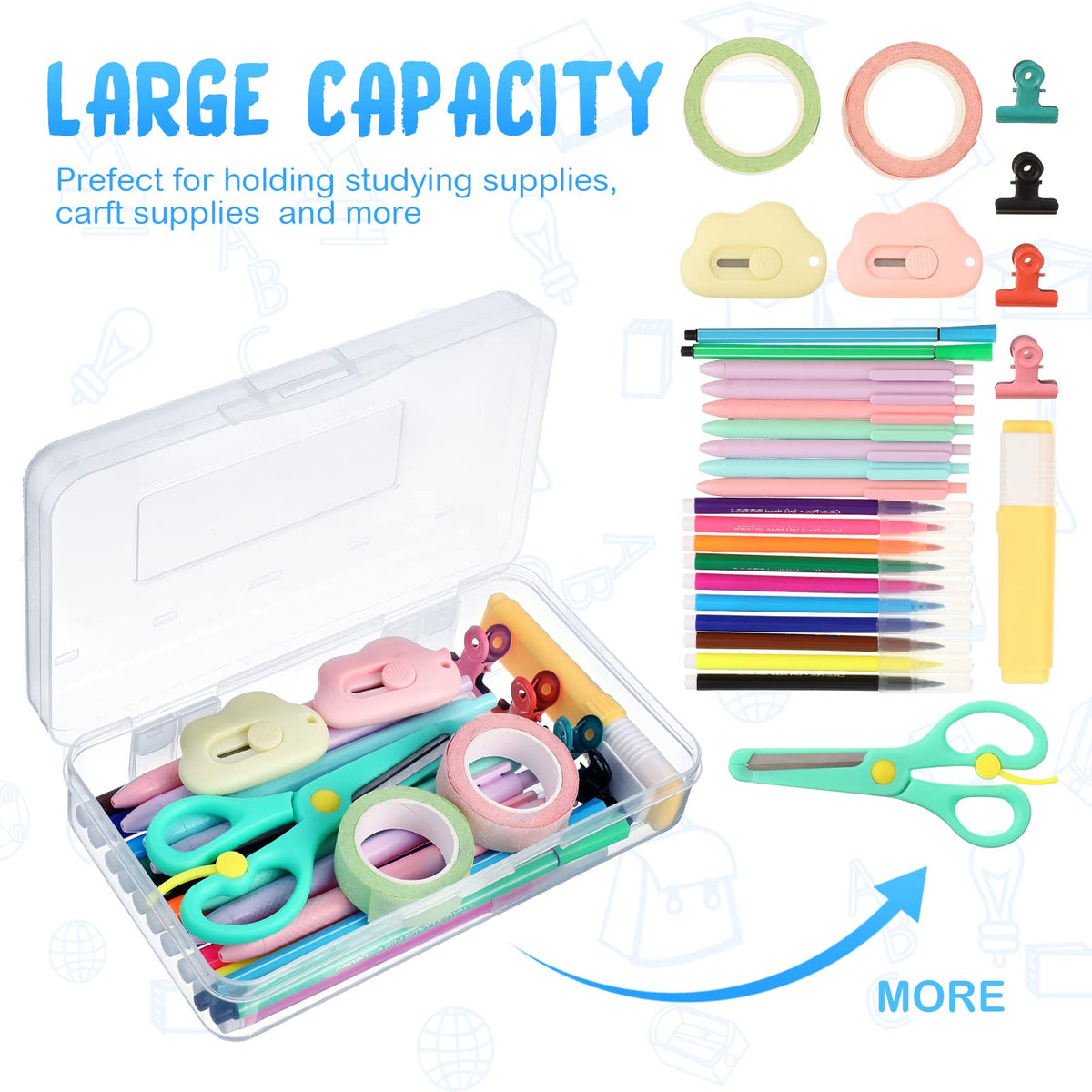 Leelosp 12 Pack Pencil Boxes Bulk, Large Plastic Case,Clear
