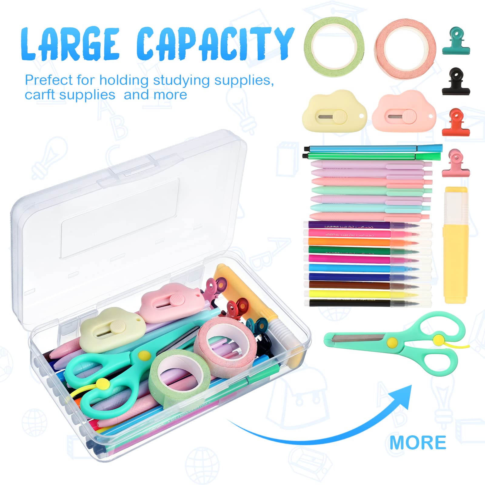 Leelosp 12 Pack Pencil Boxes Bulk, Large Plastic Case,Clear