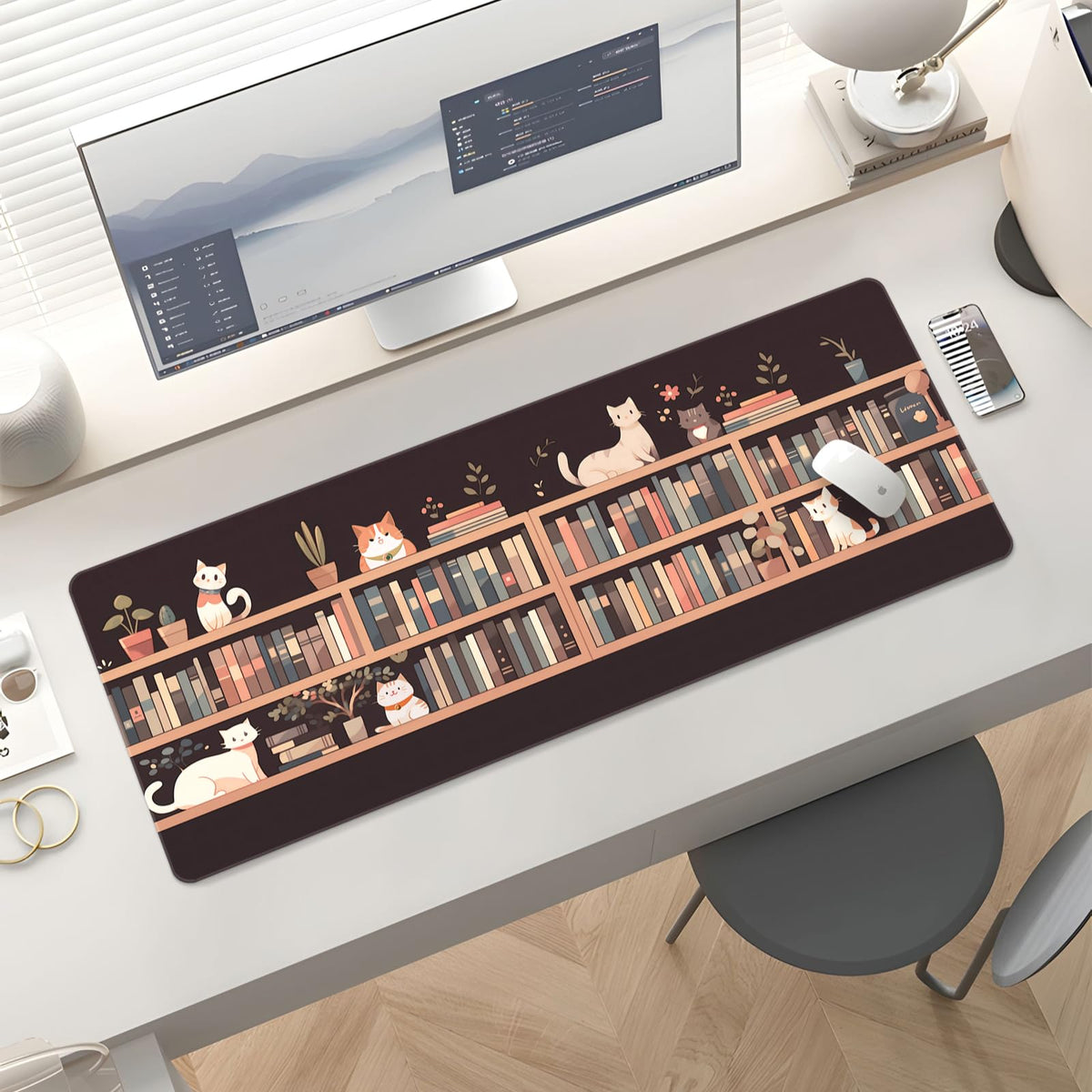 Stanoha Cute Desk Mat for Keyboard Desktop Extra Large Mouse Pad, Cat Book
