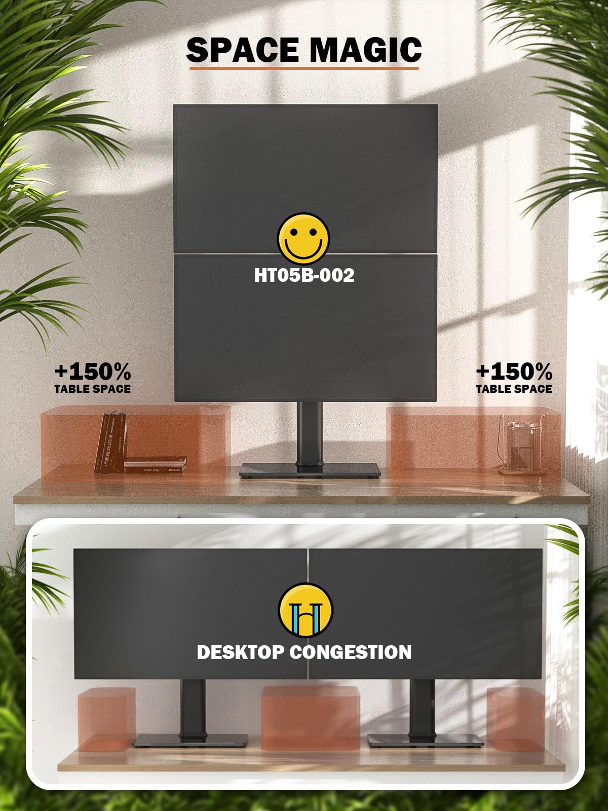 Dual Monitor Stand - Vertical Stack Screen Free-Standing Monitor Riser Fits Two 13 to 34 Inch