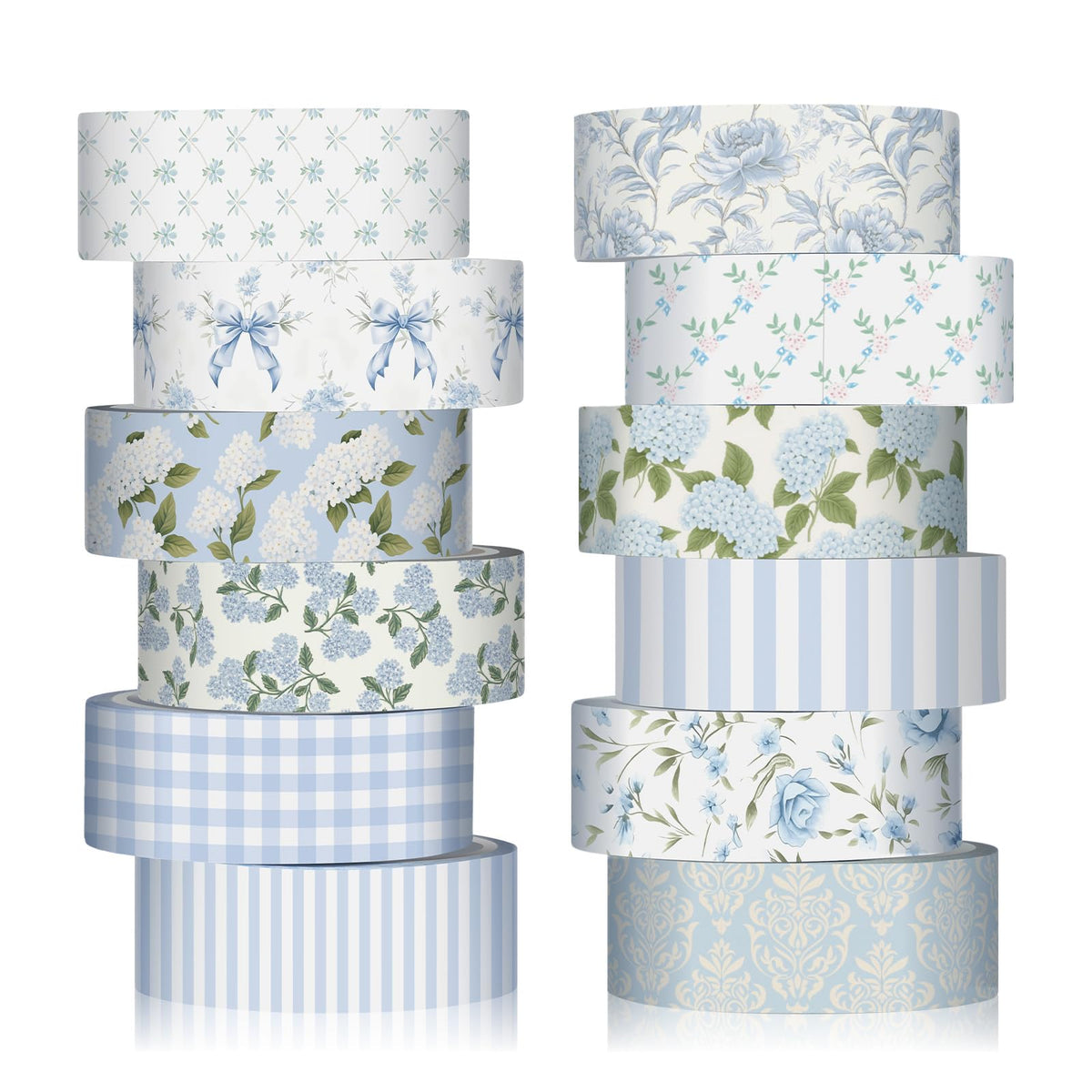 YooNotee 12 Rolls Floral Washi Tape Set,Dusty Blue,Rose and Hydrangea