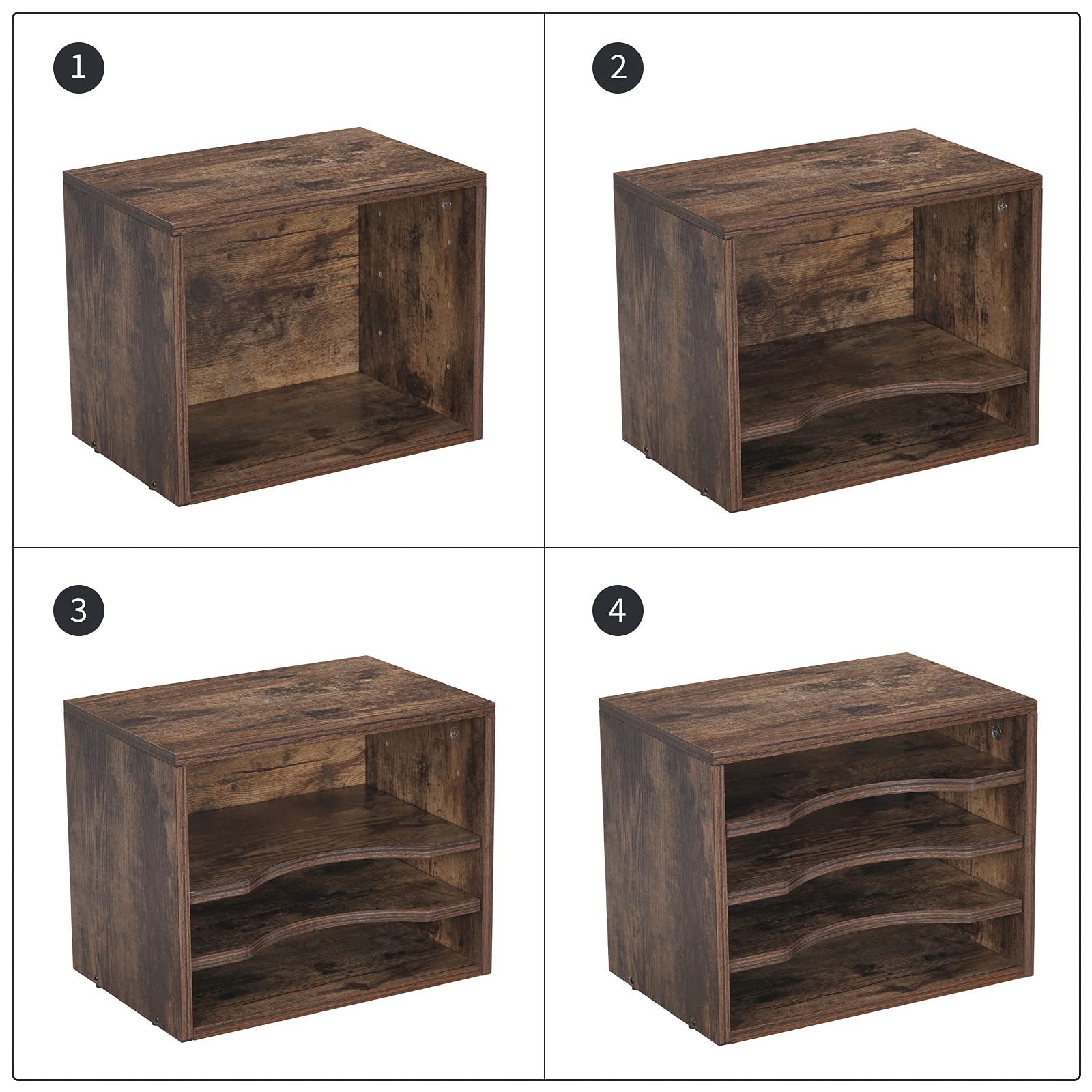 Snughome Vintage Wood File Organizer Desktop, 13.4’’ Document Letter Mail Tray Sorter with 3