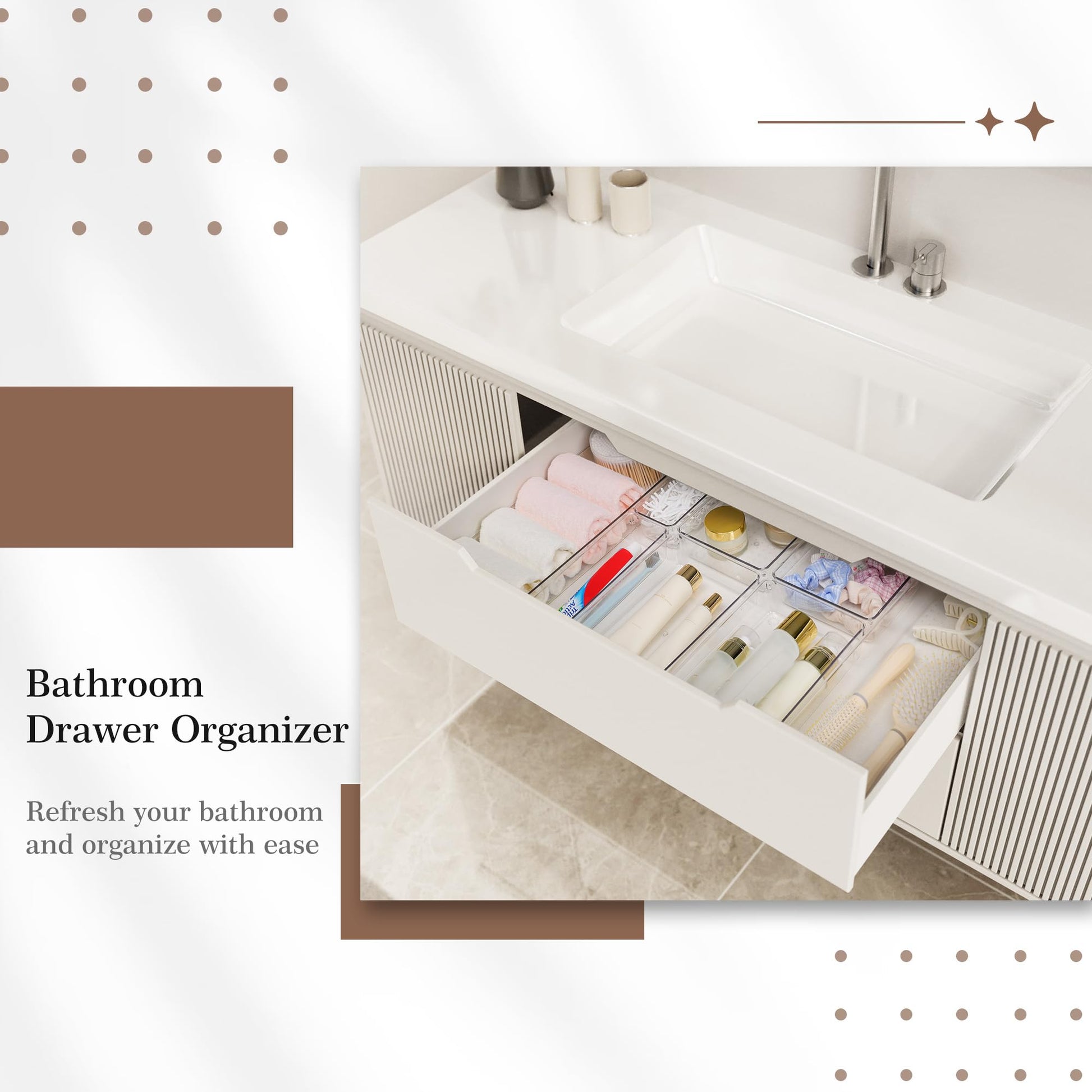 Criusia 14 PCS Clear Plastic Drawer Organizer Set - 5 Large Size Versatile Kitchen and Bathroom