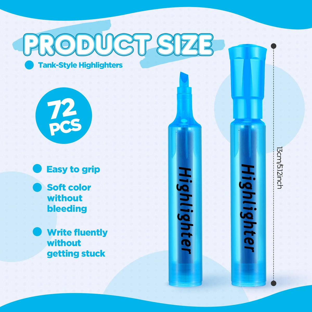 Qilery 72 Pack Tank Highlighters Bulk, Chisel Tip Markers,Blue