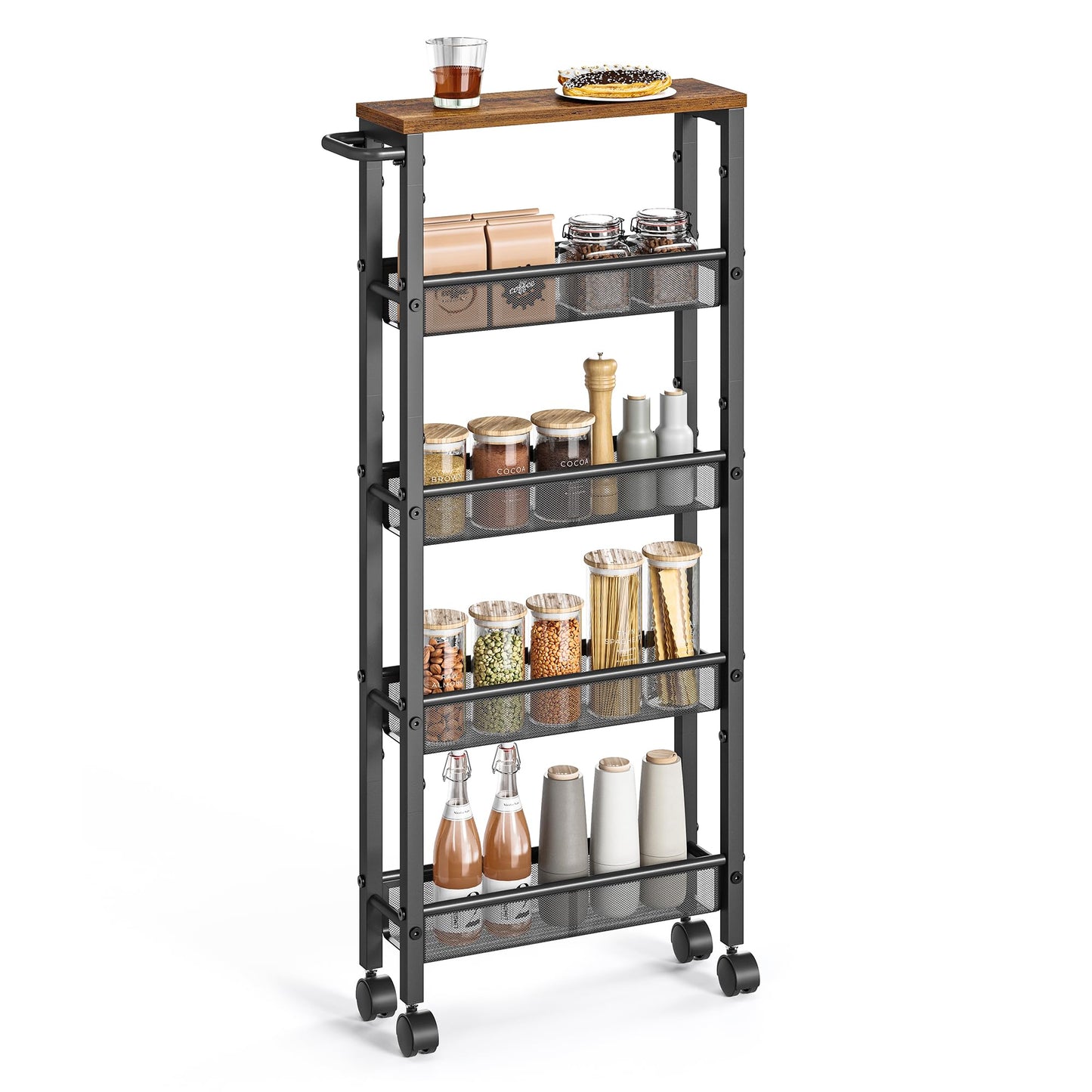 VASAGLE 5-Tier Slim Rolling Storage cart with Wheels, 5.1 Inches, Metal