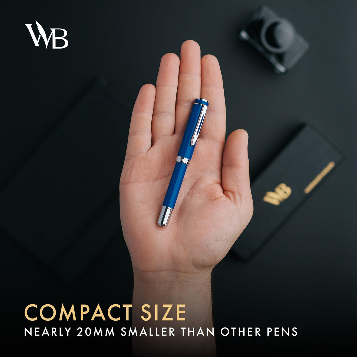 Wordsworth & Black Mini Pocket Fountain Pen for Writing, Medium Nib, Blue