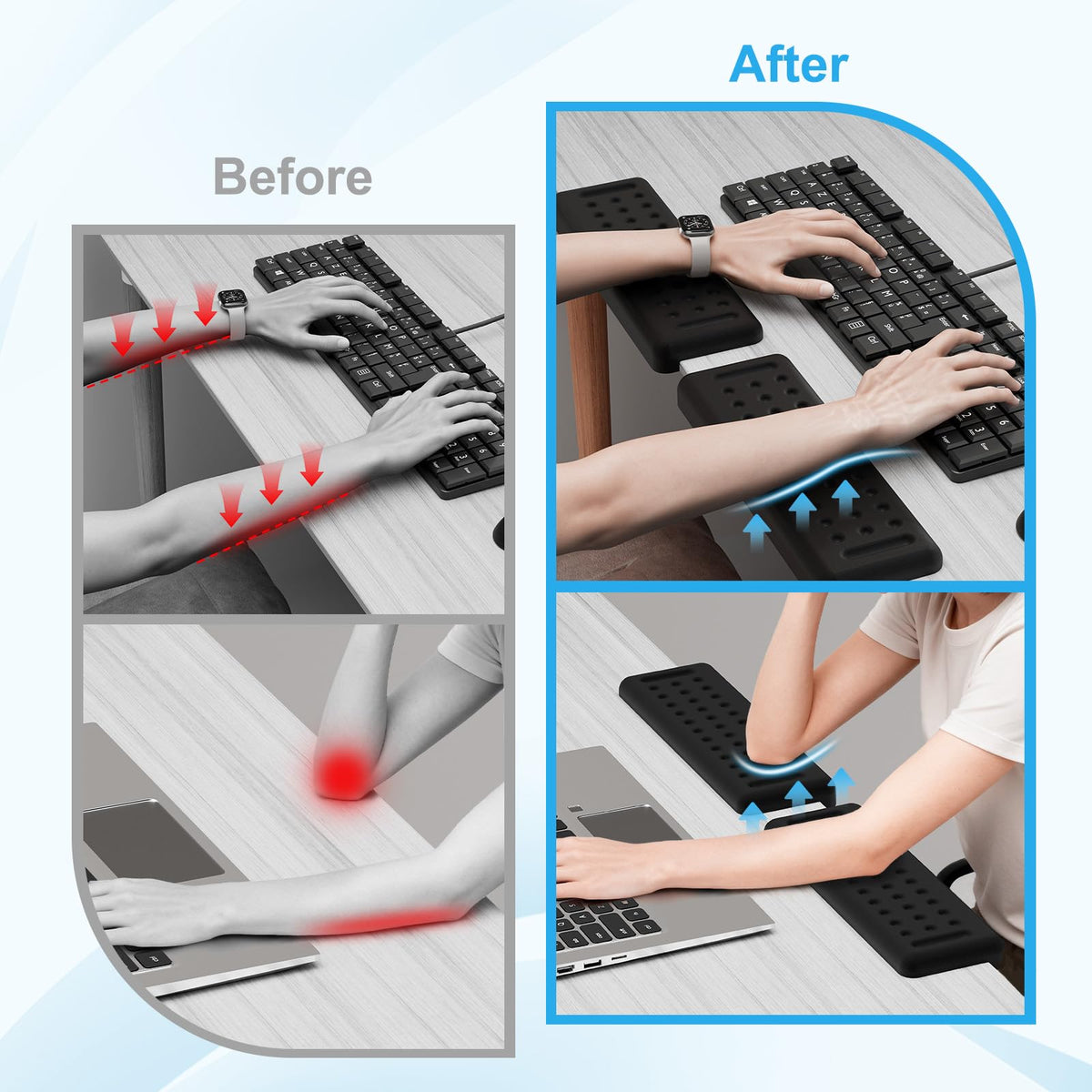 Leolee L-Shaped Desk Elbow Pads for Desk, Black Memory Foam Arm Rest