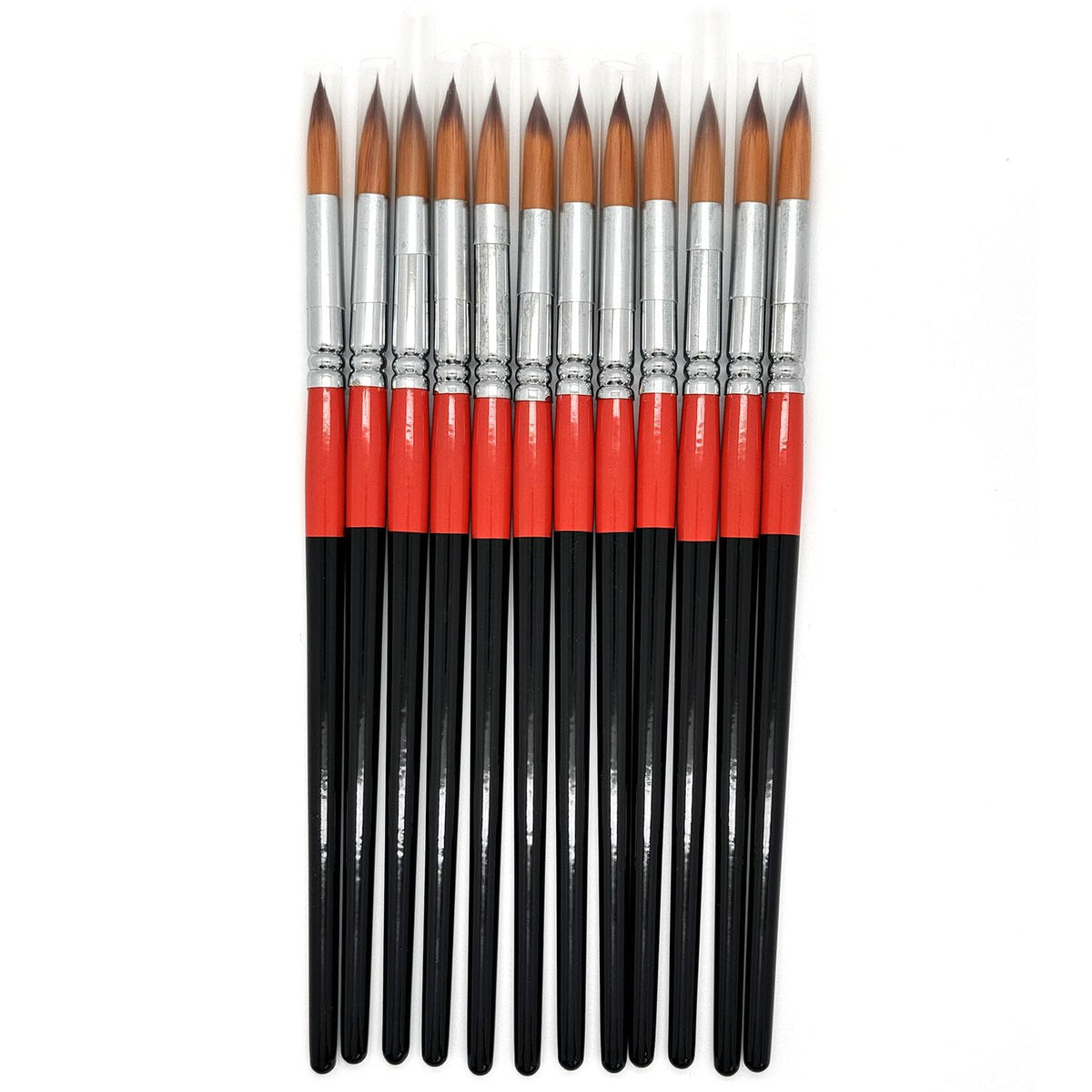 Size #10 Pointed Round Paint Brush Set of 12, Premium Taklon Synthetic Hair
