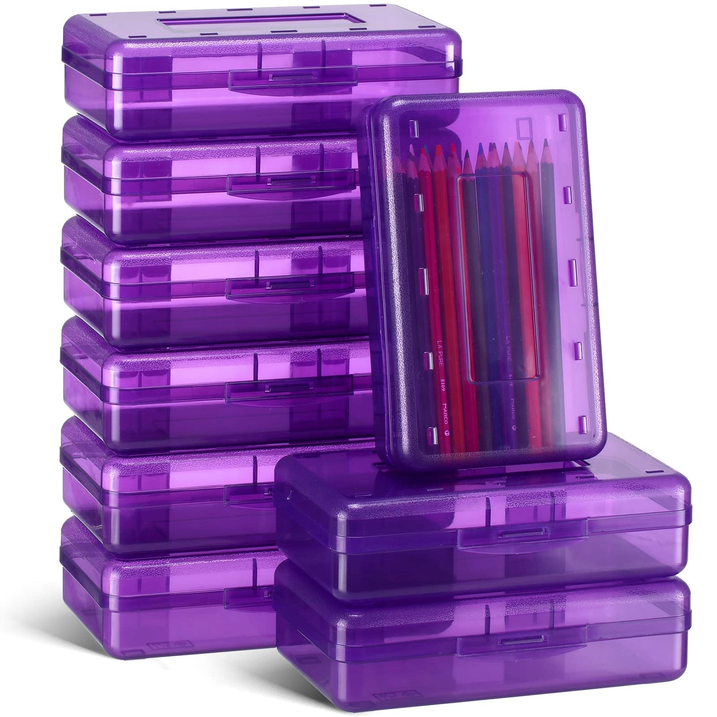 Leelosp 12 Pack Pencil Boxes Bulk, Large Plastic Case,Purple