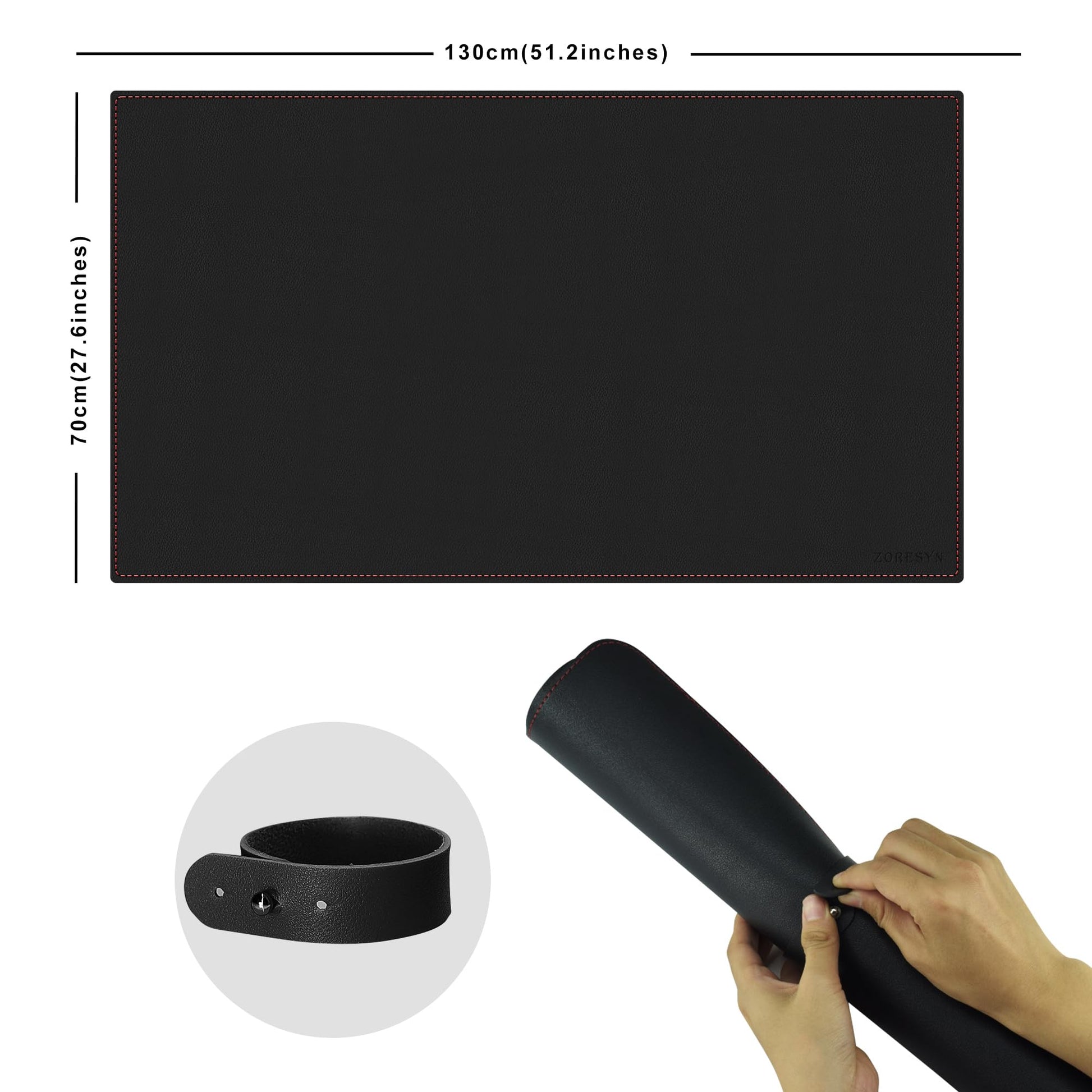 ZORESYN Large PU Leather Desk Mat Black 51.2x27.6 Inches