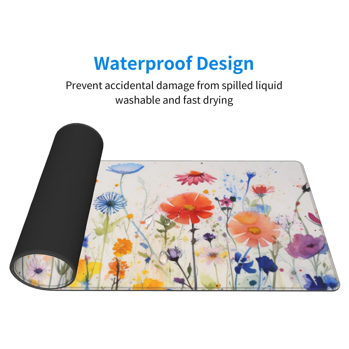 Cute Wildflowers Pattern Mouse Pad 31.5 x 12 Inch, Non-Slip Rubber Base, Ergonomic Design for Pain