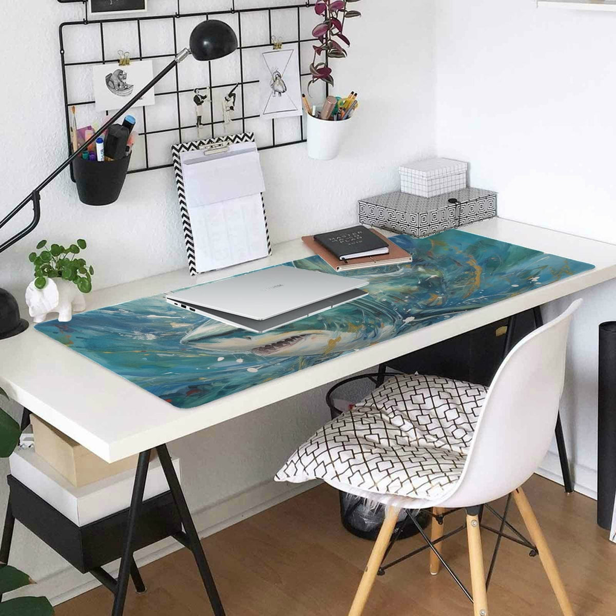 Swimming Shark XXL Mouse Pad - 35x17 Inch Non-Slip Mouse Mat for Gaming and Work - Abstract Shark