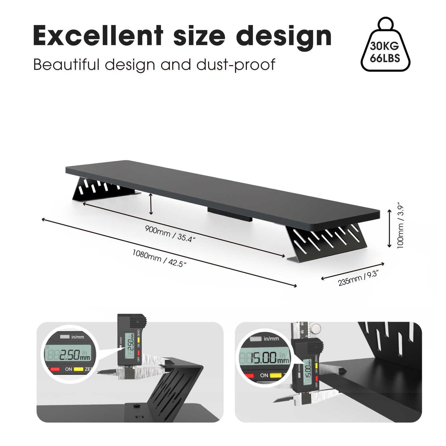 Fenge Monitor Stand Riser, Wooden & Metal Desk Shelf Organizer, Black