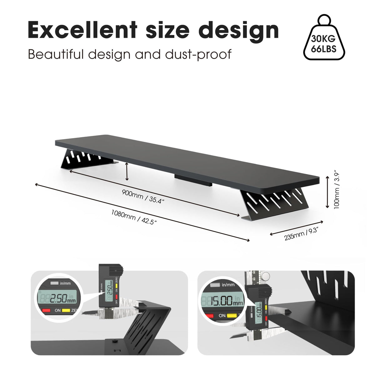 Fenge Monitor Stand Riser, Wooden & Metal Desk Shelf Organizer, Black