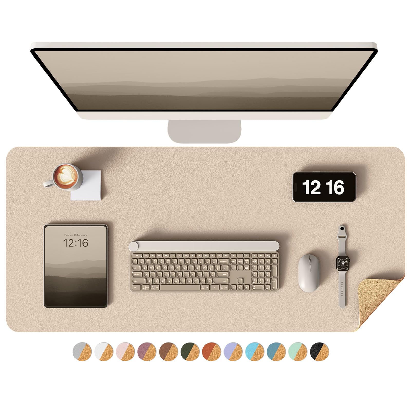 YSAGi Double-Sided Desk Pad, 35.4"x17" Leather Desk Mat, Eco Cork Desk Pad Protector,Large Mouse