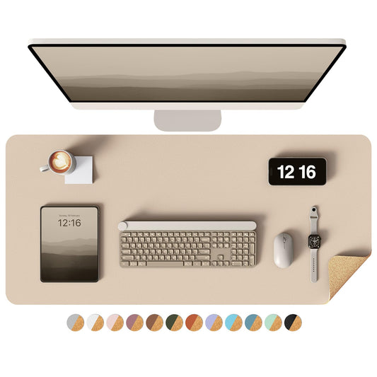 YSAGi Double-Sided Desk Pad, 35.4"x17" Leather Desk Mat, Eco Cork Desk Pad Protector,Large Mouse