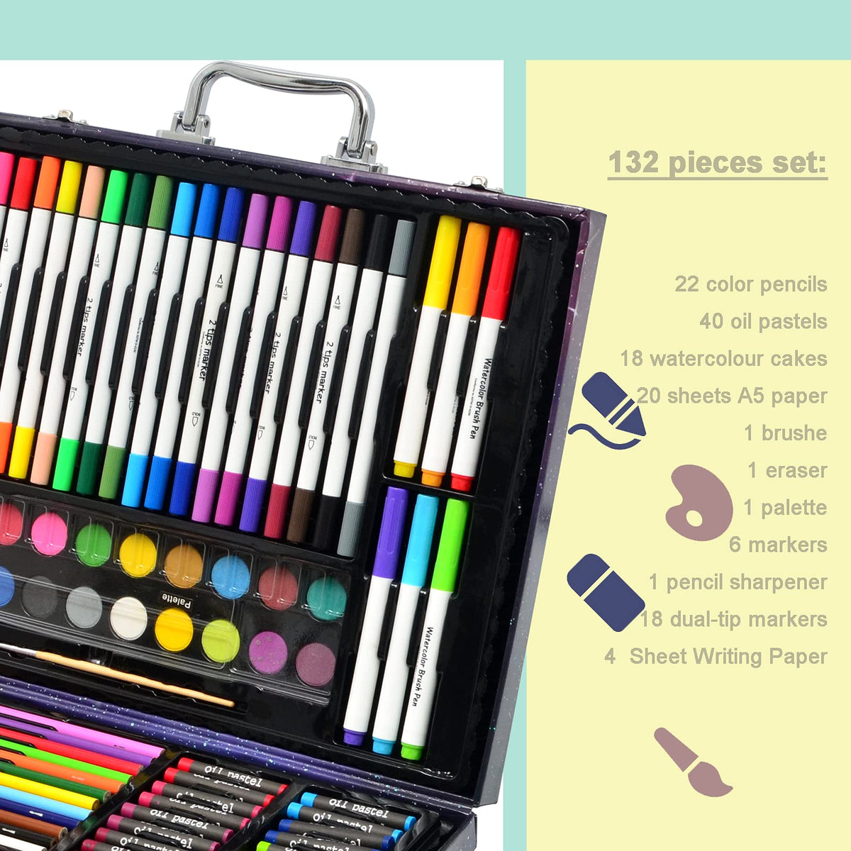 Darnassus 132-Piece Art Set, Deluxe Professional Color Set, Creating Gift Box, Art Set Crafts