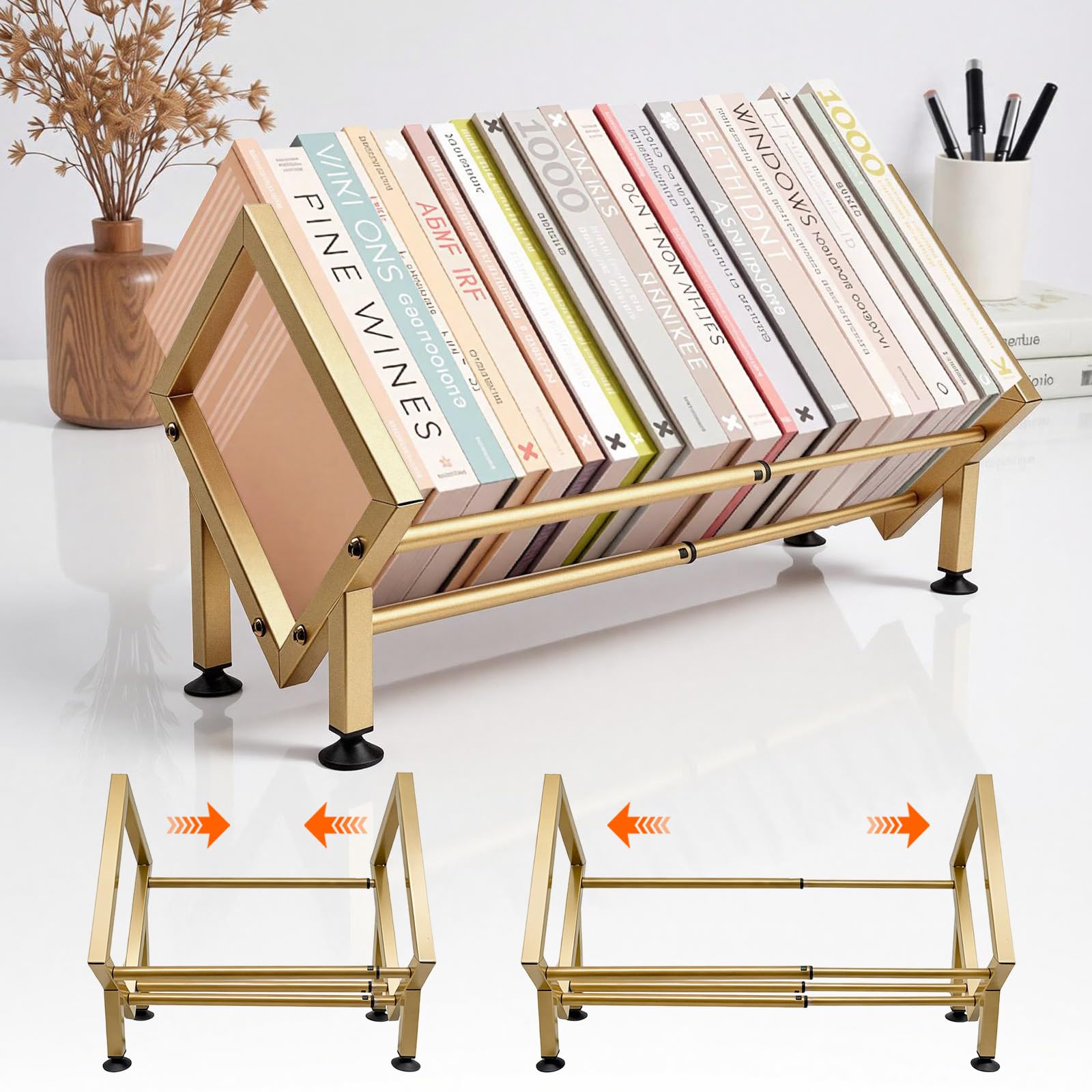 Expandable Desktop Bookshelf Organizer, Small Tabletop Book Storage Rack, Portable Mini Bookcase