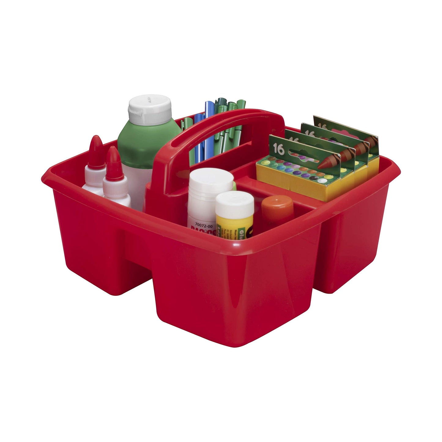 Storex 3-Compartment Small Caddy – Multipurpose Classroom Organizer with Handle, Red, 5-Pack