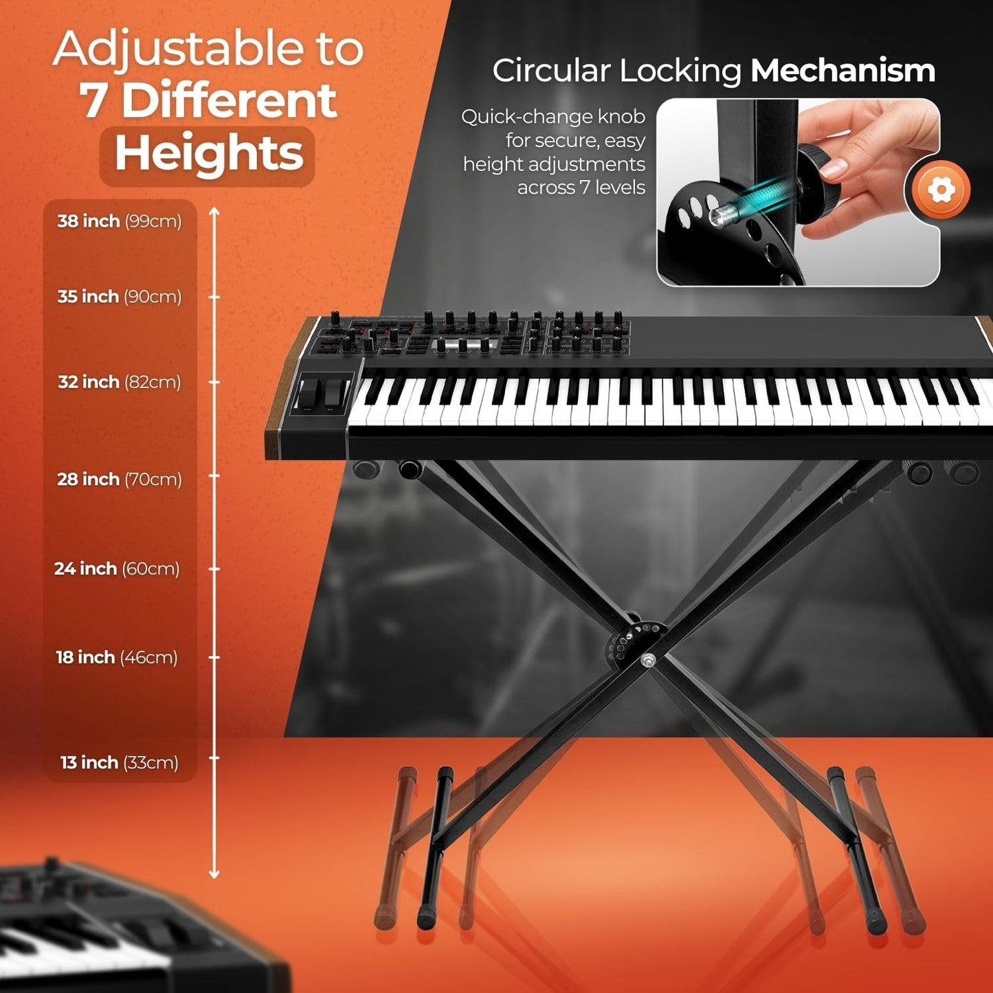 Flexzion Classic Keyboard Stand Musician Electronic Piano Organ Single Tube X Type 7 Position