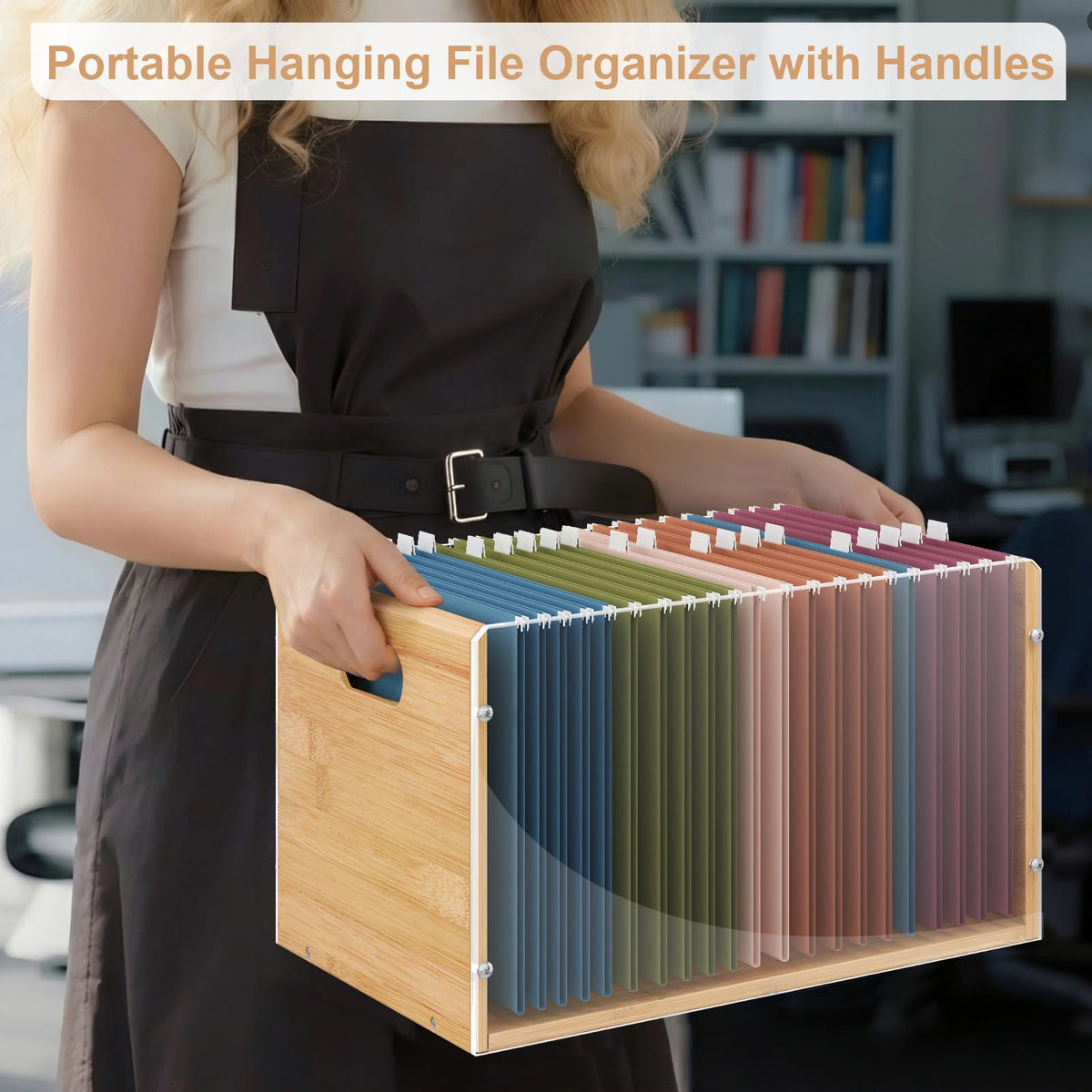 Sbanmao Letter/Legal Bamboo Acrylic File Box Organizer, Hanging File Folder Storage Boxes