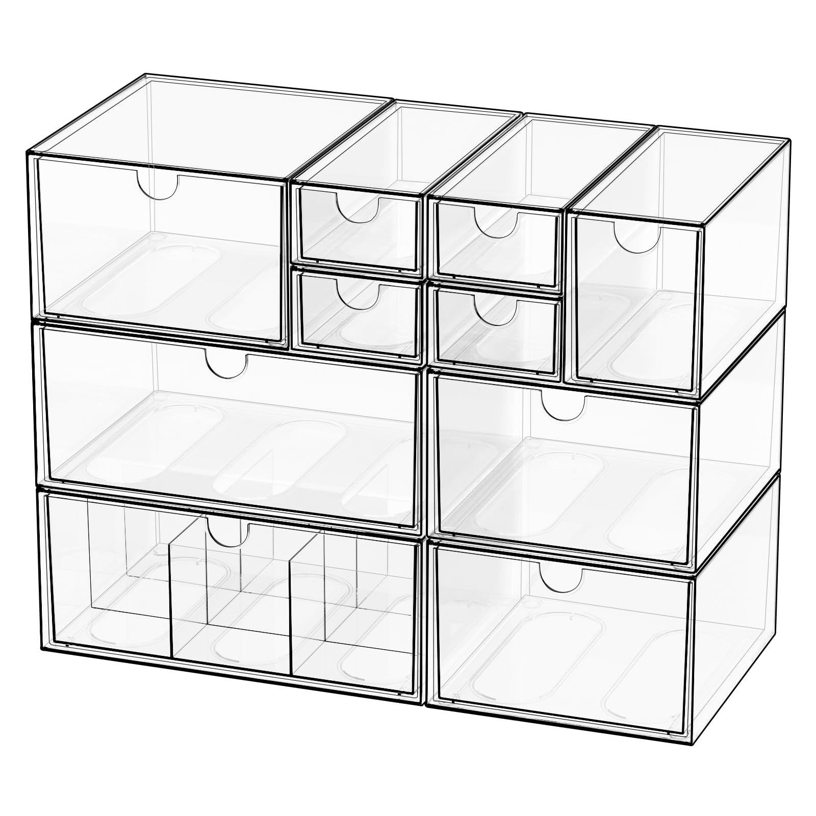 Yashong Clear 10-Drawer Stackable Desk Organizer Storage Set