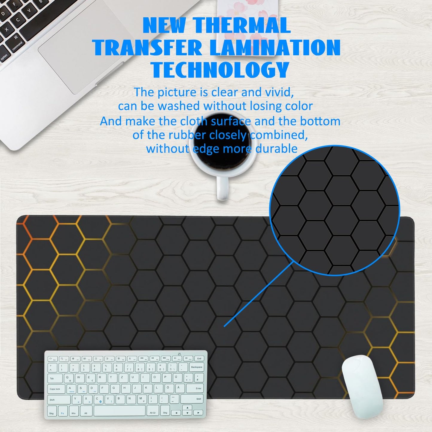 Desk Mat, Black Gold Honeycomb Technology Extended Gaming Mouse Pad Large, 35.4"x15.7" Big Mouse