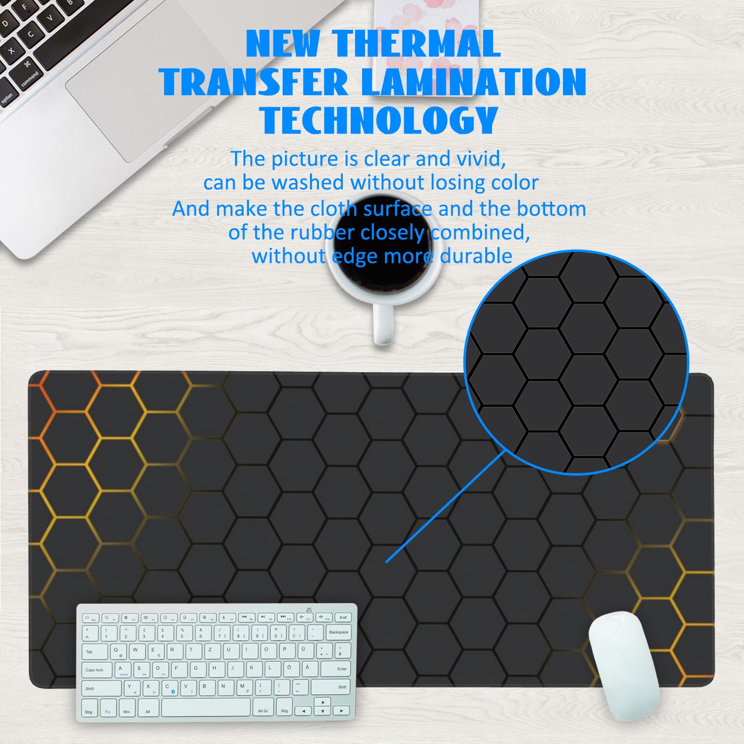 Desk Mat, Black Gold Honeycomb Technology Extended Gaming Mouse Pad Large, 35.4"x15.7" Big Mouse