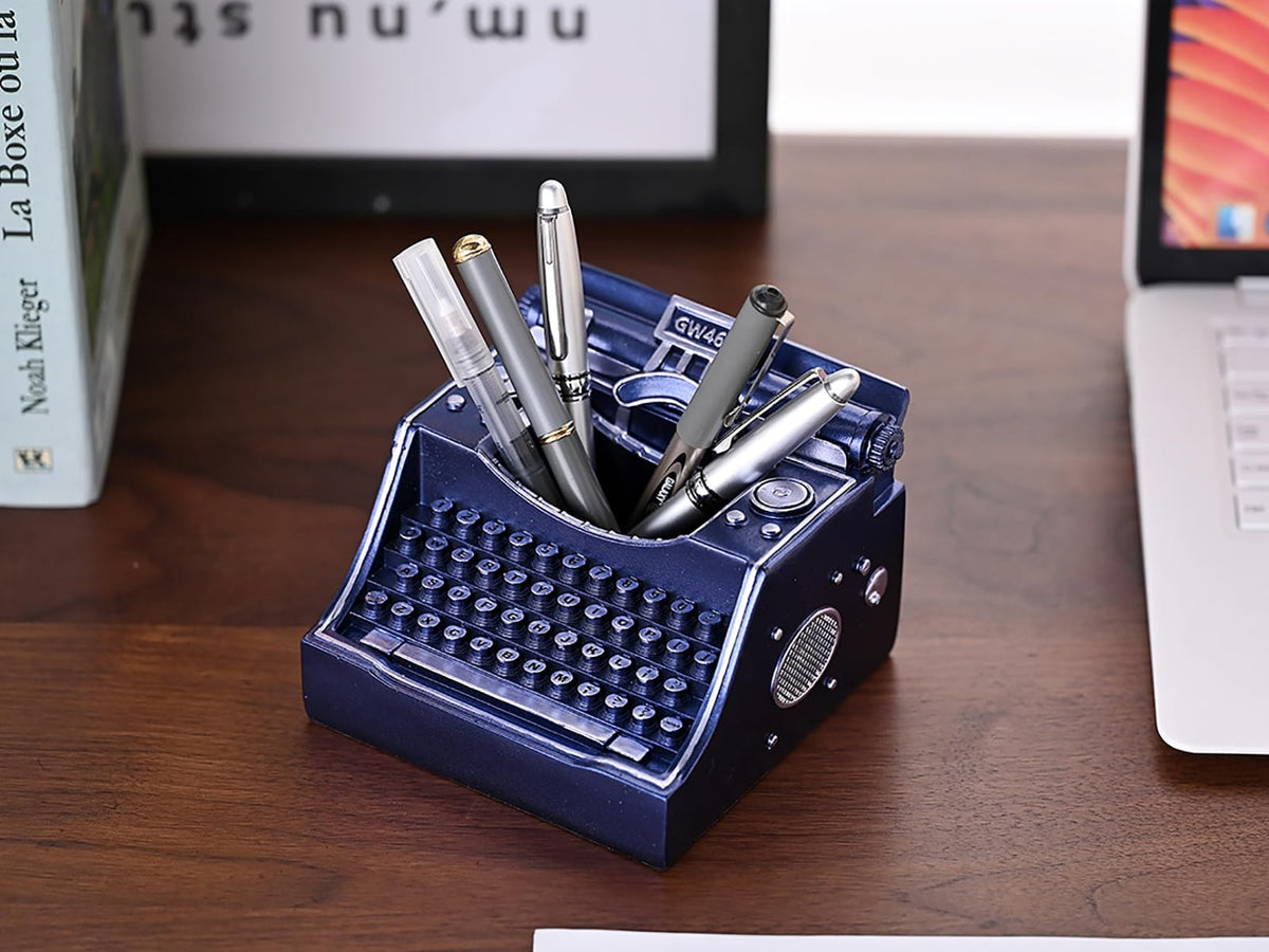 Amoysanli Retro Typewriter Pen Holder Desk Organizers for Writer's Blue