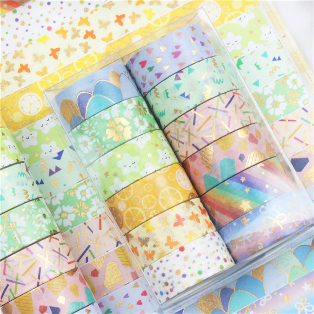 Esweny Candy Color Washi Tape Set 12 Rolls Bronzing Decorative Holiday Arts and Craft Washi Masking