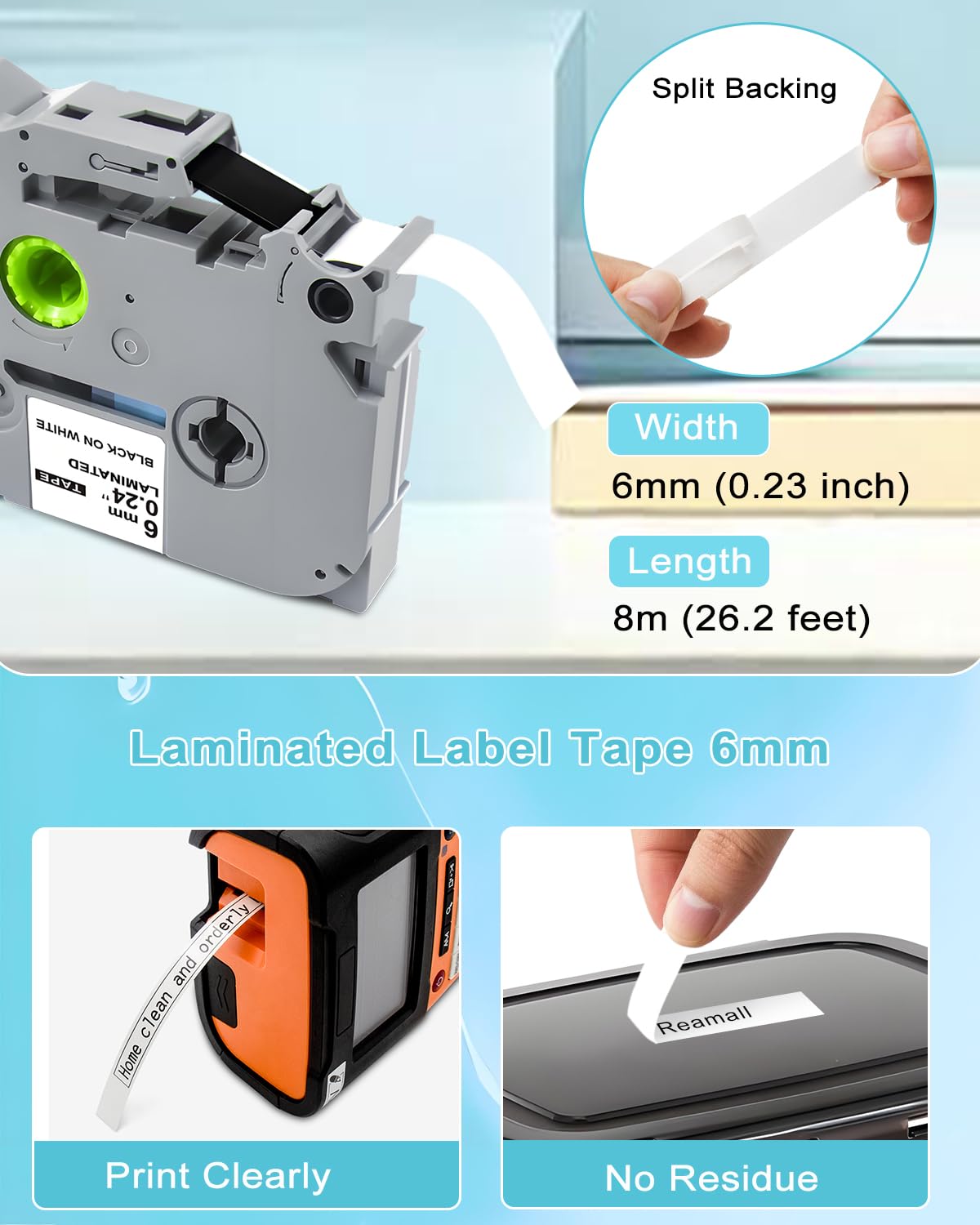 6mm 0.23" Label Maker Tape Refill Replace for Brother TZe TZ Tape