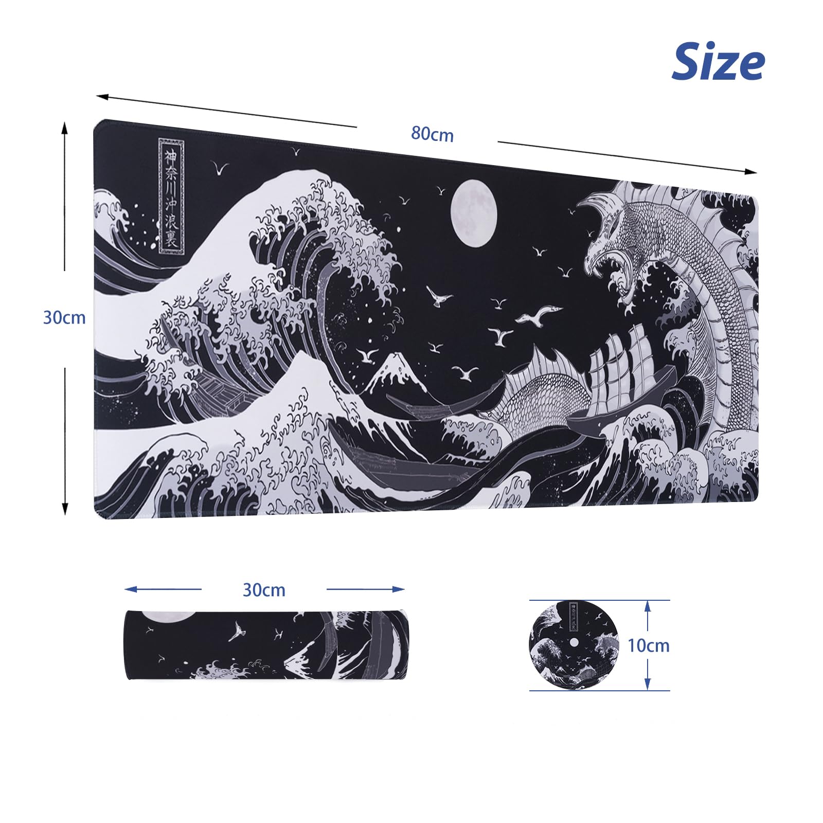 Kanagawa Wave Mouse Pad (Bonus: Coaster + Bag) – 31.5x11.8 Inch, 0.12-Inch Thick Extended Gaming