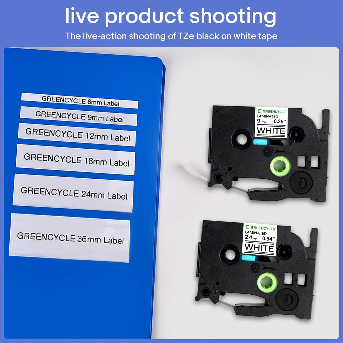 GREENCYCLE TZ-221 9mm 0.35 Laminated White Tape Compatible for Brother P-Touch Label Maker TZ221