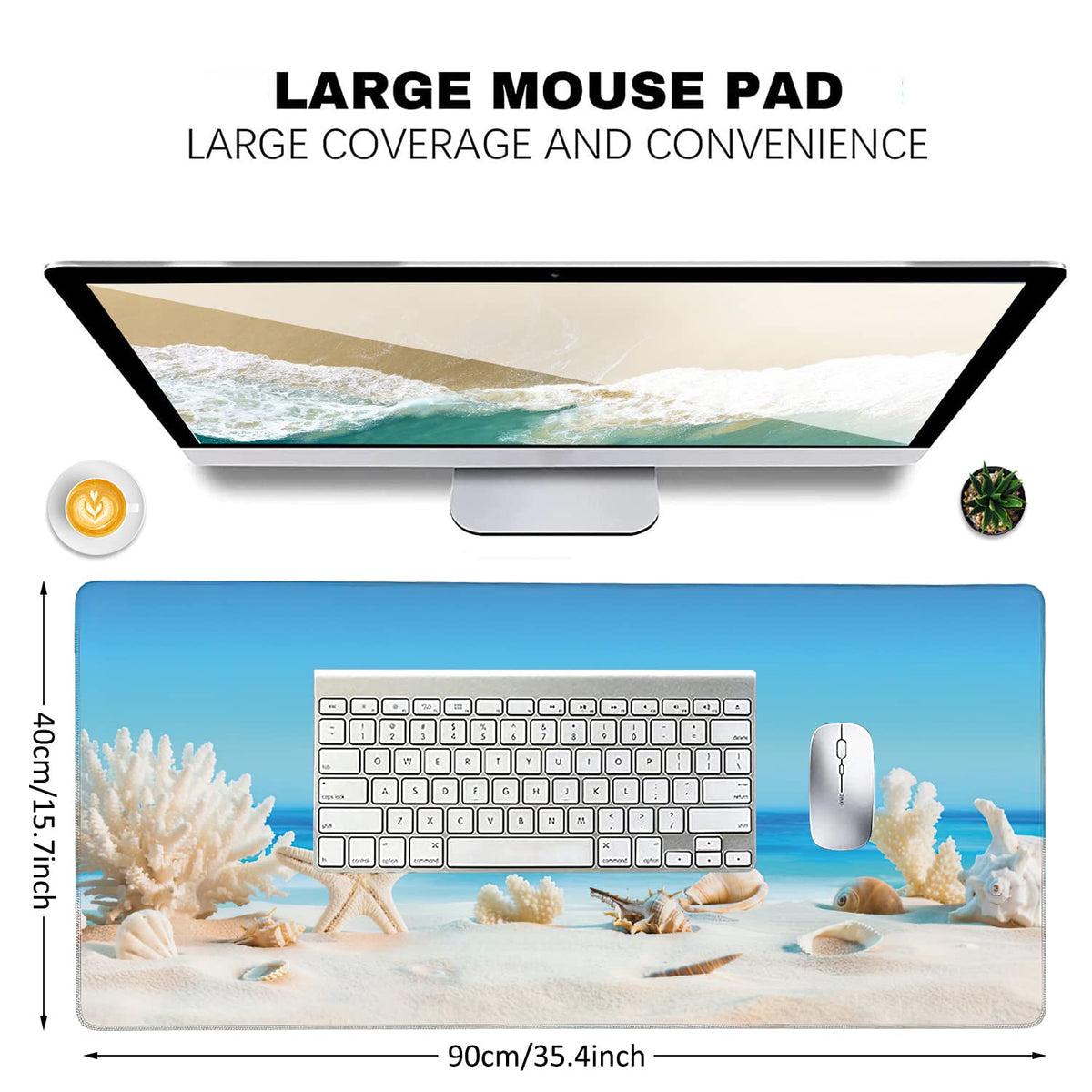 Seashells on Tropical Beach Extended Gaming Mouse Pad Large Desk Mat with Non-Slip Rubber Base and