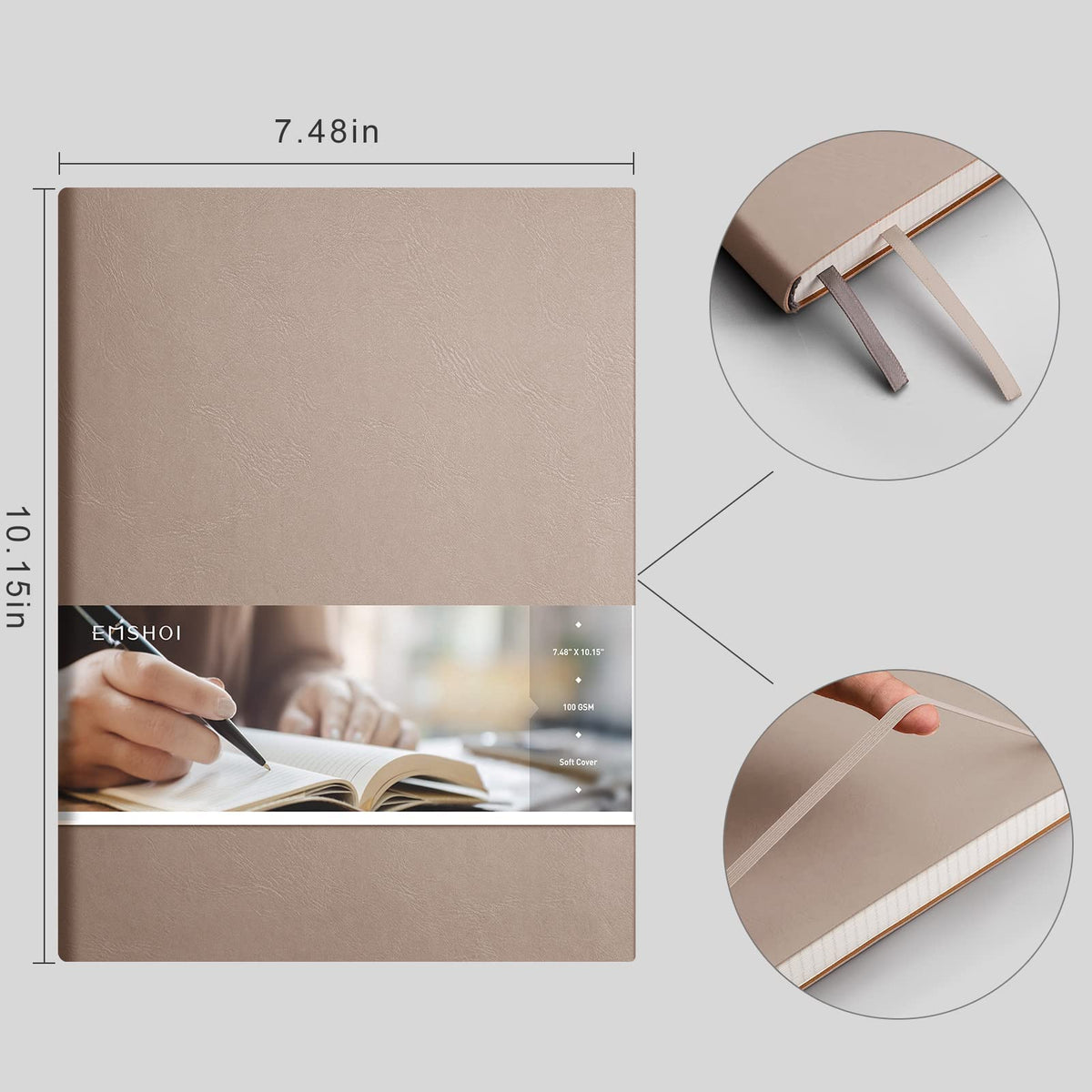 EMSHOI Lined Journal Notebook, 204 Numbered Pages, B5 Size (7.5'' x 10'')