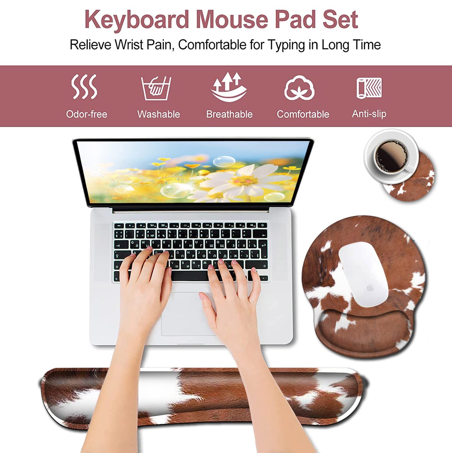 Keyboard Wrist Rest and Mouse Pad with Wrist Support Ergonomic Mousepad Coaster, Easy Typing Pain