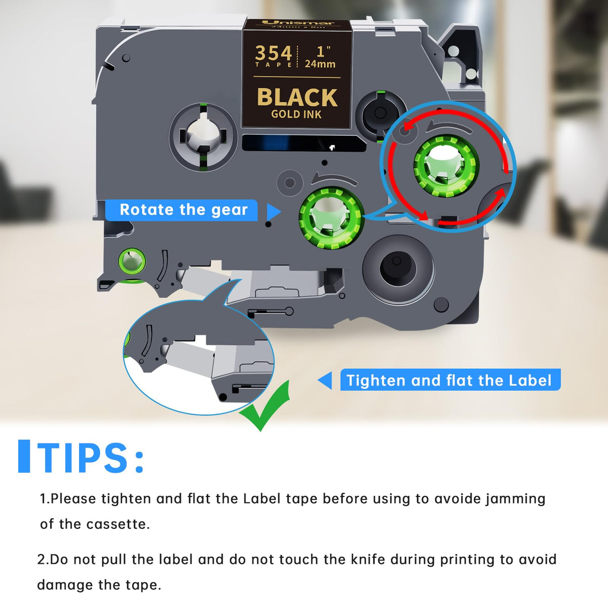 Unismar Compatible for Brother TZe-354 TZ354 Gold on Black Label Tape 24mm