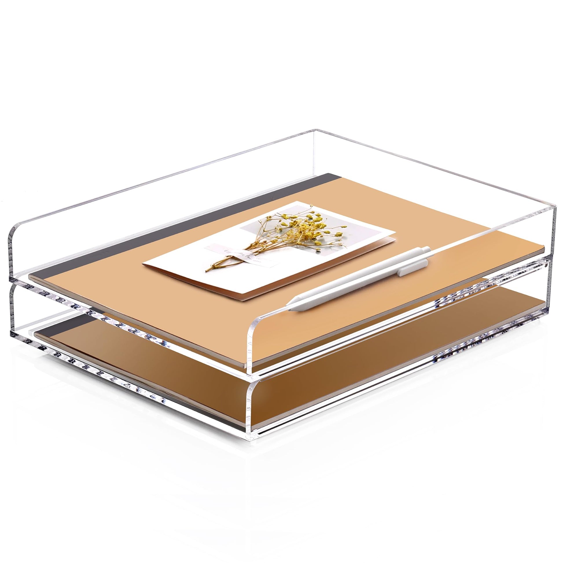 SANRUI 2 Tier Acrylic Stackable Paper Letter Tray, Vertical A4 File Desk Organizer and Accessories