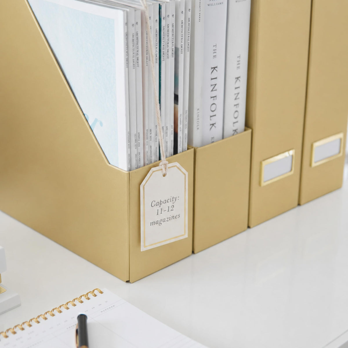 BLU MONACO | Gold Cardboard Magazine File Holder Set of 4 | Vertical Magazine File Holder for